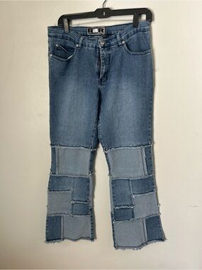 R13 Patchwork Wide-Leg Jeans in Blue
